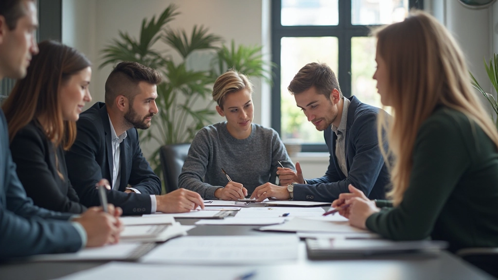 Team van webdesigners in vergadering bespreken ontwerpen en gebruikersonderzoeksresultaten
